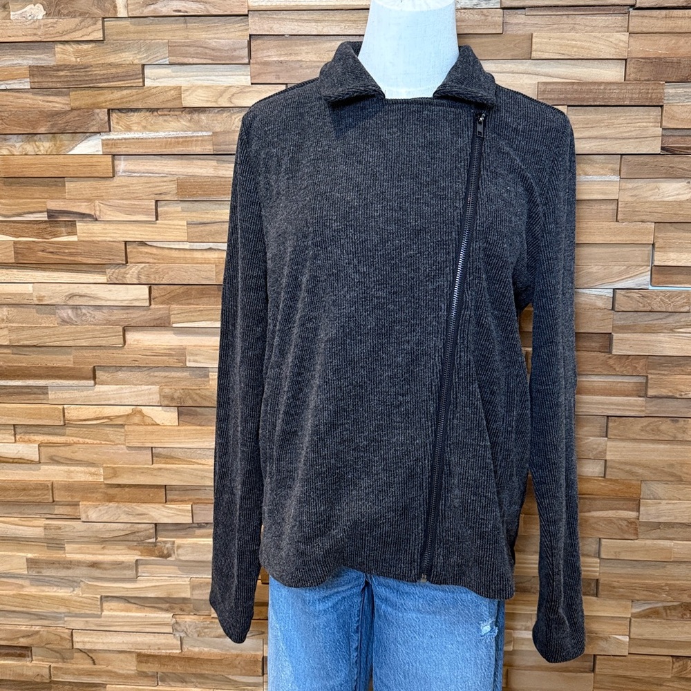 Doe & Rae | Charcoal Gray | Moto-Style Wrap Sweater Jacket | Various Sizes